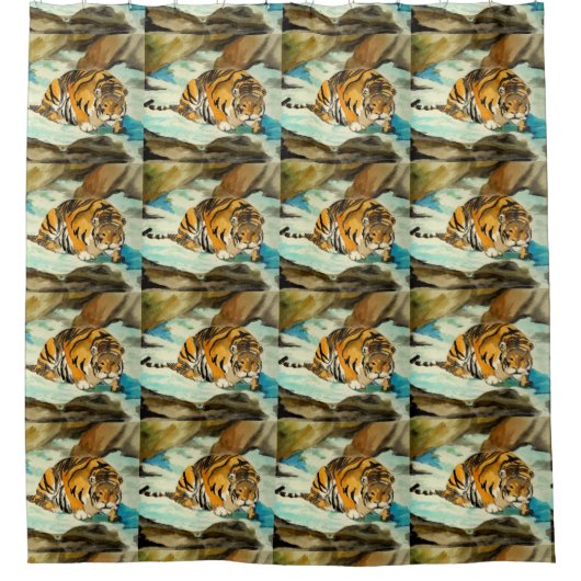 Waterverf Tiger Douchegordijn (Voorkant)