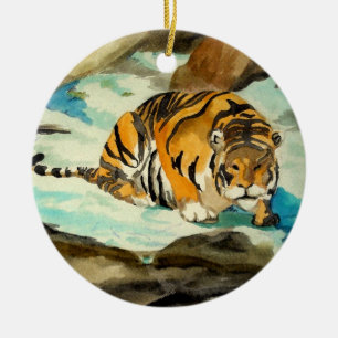 Waterverf Tiger Keramisch Ornament