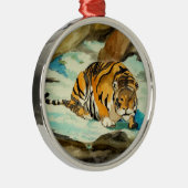 Waterverf Tiger Metalen Ornament (Rechts)
