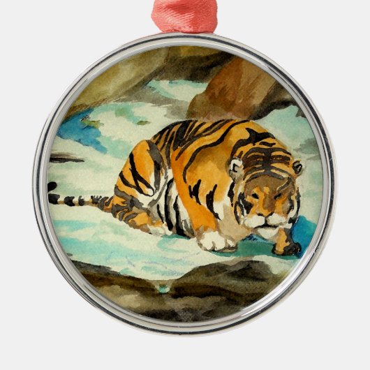 Waterverf Tiger Metalen Ornament (Voorkant)