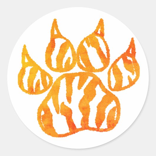 Waterverf Tiger Paw Print Aangepast Ronde Sticker (Voorkant)