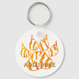 Waterverf Tiger Paw Print Aangepaste Sleutelhanger