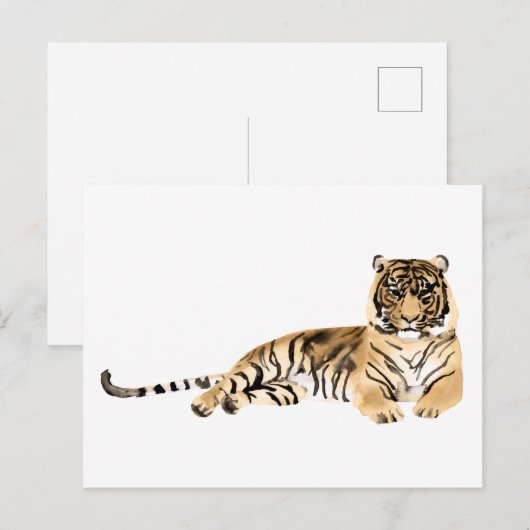 Waterverf Tiger Resting Briefkaart (Voorkant / Achterkant)