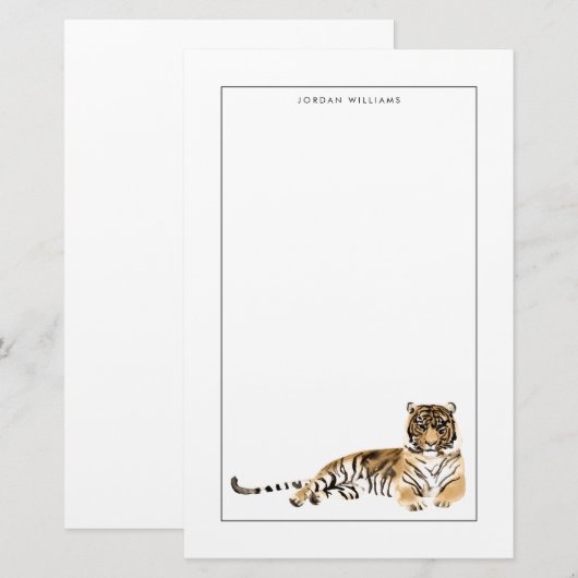 Waterverf Tiger Resting Briefpapier (Voorkant / Achterkant)