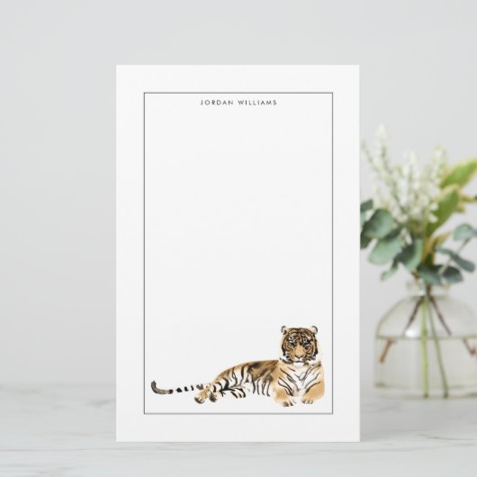 Waterverf Tiger Resting Briefpapier (Staand voorkant)