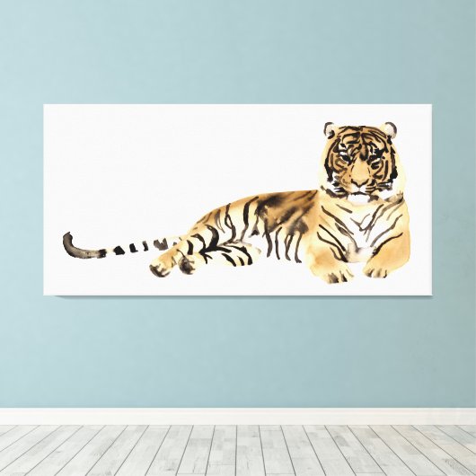 Waterverf Tiger Resting Canvas Afdruk (Insitu (Houten vloer))