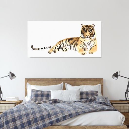 Waterverf Tiger Resting Canvas Afdruk (Insitu (Slaapkamer))