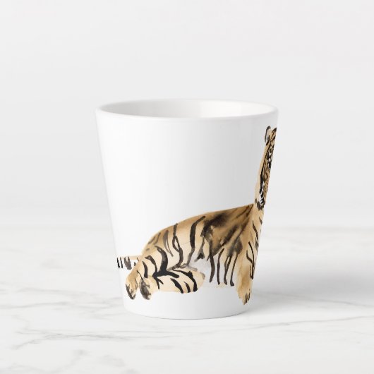 Waterverf Tiger Resting Latte Mok (Voorkant)
