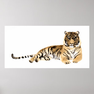 Waterverf Tiger Resting Poster