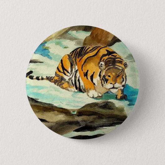 Waterverf Tiger Ronde Button 5,7 Cm (Voorkant)