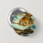 Waterverf Tiger Ronde Button 5,7 Cm (Voorkant /achterkant)