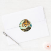 Waterverf Tiger Ronde Sticker (Envelop)