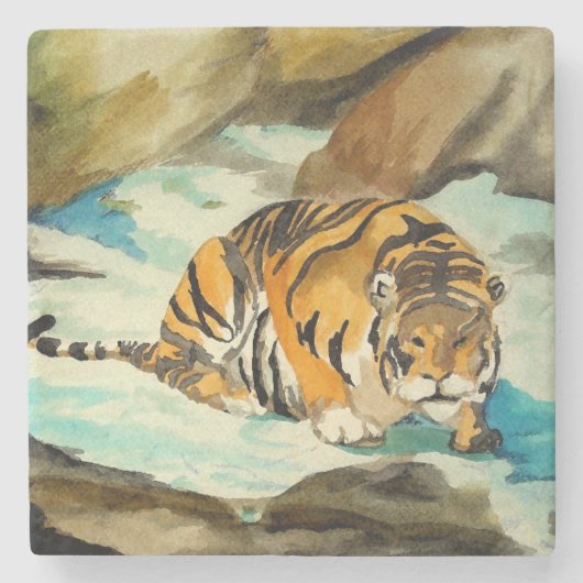 Waterverf Tiger Stenen Onderzetter (Voorkant)