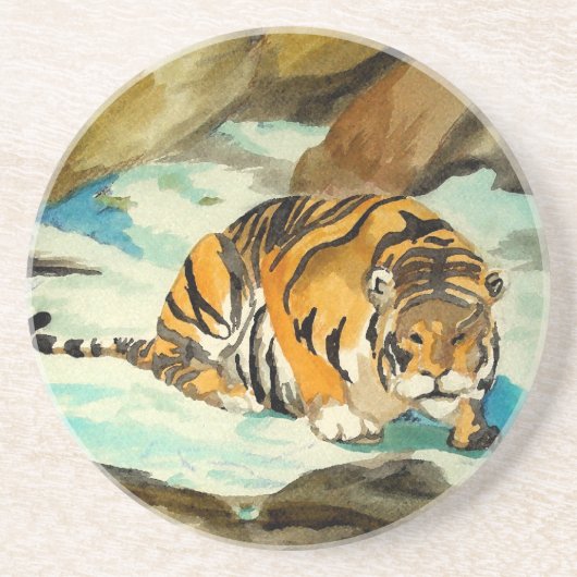 Waterverf Tiger Zandsteen Onderzetter (Voorkant)