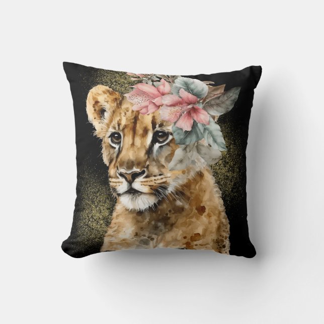 Waterverf Tijger Bloem Kunst Kussen (Voorkant)