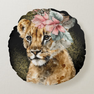 Waterverf Tijger Bloem Kunst Rond Kussen