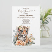 Waterverf tijger in Baby shower Flowers Kaart (Staand voorkant)