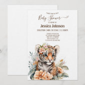 Waterverf tijger in Baby shower Flowers Kaart (Voorkant / Achterkant)