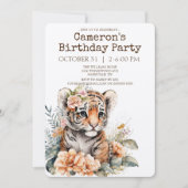 Waterverf tijger in Flowers Birthday party Kaart (Voorkant)