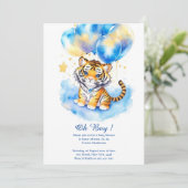Waterverf Tijger Jongen Baby shower Uitnodiging (Staand voorkant)