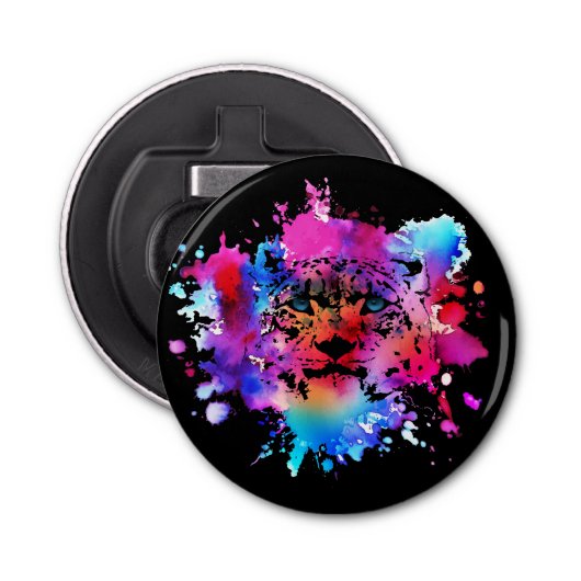 Waterverf tijger kop flesopener button flesopener (Voorkant)