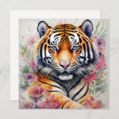 Waterverf tijger met bloemschilderij kaart (Voorkant / Achterkant)