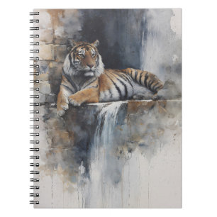 Waterverf tijger oude stenen waterval kunst notitieboek