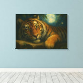 Waterverf tijger rust in het nachtbos canvas afdruk (Insitu (Houten vloer))