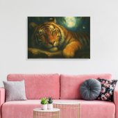Waterverf tijger rust in het nachtbos canvas afdruk (Insitu (Woonkamer))