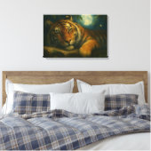 Waterverf tijger rust in het nachtbos canvas afdruk (Insitu (Slaapkamer))