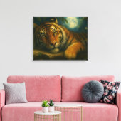 Waterverf tijger rust in het nachtbos canvas afdruk (Insitu (Woonkamer))