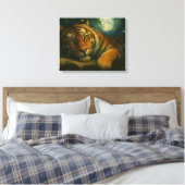 Waterverf tijger rust in het nachtbos canvas afdruk (Insitu (Slaapkamer))