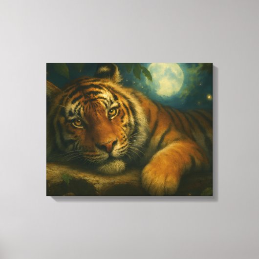 Waterverf tijger rust in het nachtbos canvas afdruk (Voorkant)