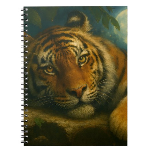 Waterverf tijger rust in het nachtbos notitieboek (Voorkant)
