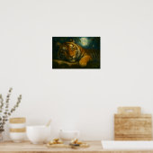 Waterverf tijger rust in het nachtbos poster (Keuken)