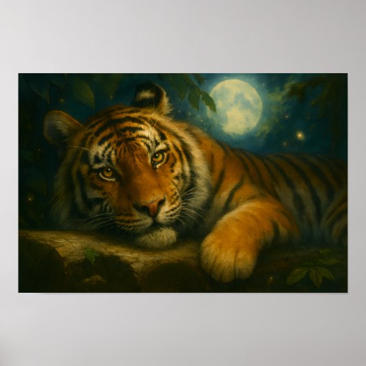 Waterverf tijger rust in het nachtbos poster (Voorkant)