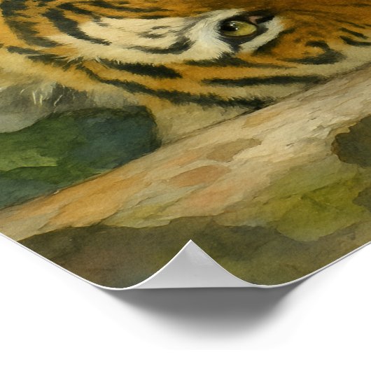 Waterverf tijger rust in weelderig groen poster (Hoek)