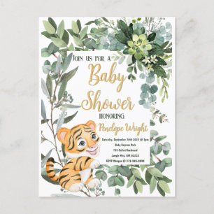 Waterverf Tijger Safari Oerwoud Leaf Baby shower Briefkaart