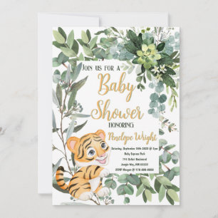 Waterverf Tijger Safari Oerwoud Leaf Baby shower Kaart