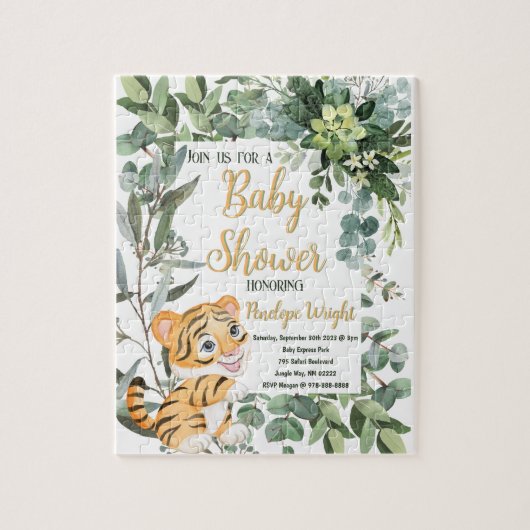 Waterverf Tijger Safari Oerwoud Leaf Baby shower Legpuzzel (Verticaal)
