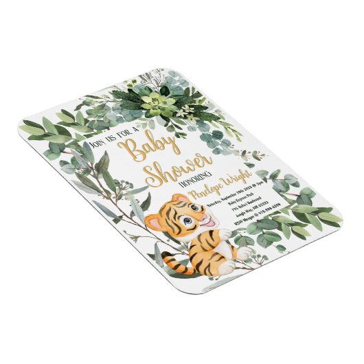 Waterverf Tijger Safari Oerwoud Leaf Baby shower Magneet (Rechterzijde)