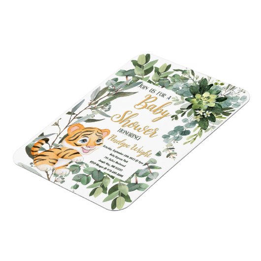 Waterverf Tijger Safari Oerwoud Leaf Baby shower Magneet (Linkerzijde)