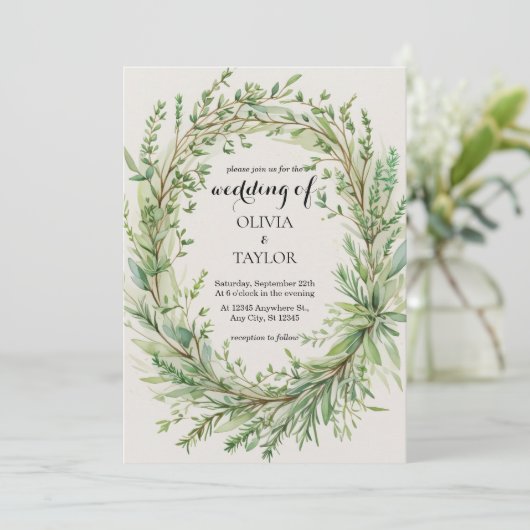 Waterverf Tijm Rozemarijn Sprig krans bruiloft Kaart (Staand voorkant)
