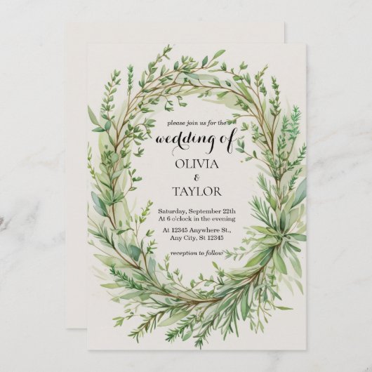 Waterverf Tijm Rozemarijn Sprig krans bruiloft Kaart (Voorkant / Achterkant)