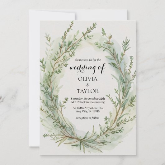 Waterverf Tijm Rozemarijn Sprig krans bruiloft Kaart (Voorkant)