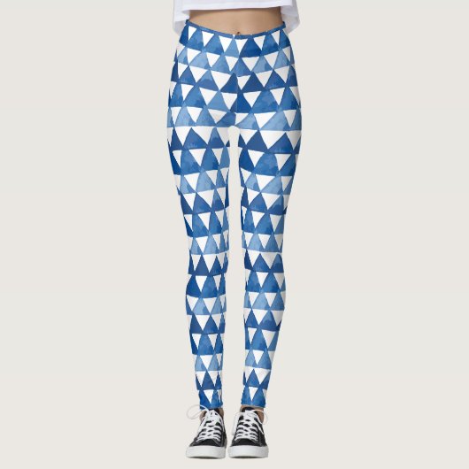Waterverf tinten blauw driehoekspatroon leggings (Voorkant)