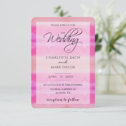 Waterverf tinten van roze kaart (Staand voorkant)