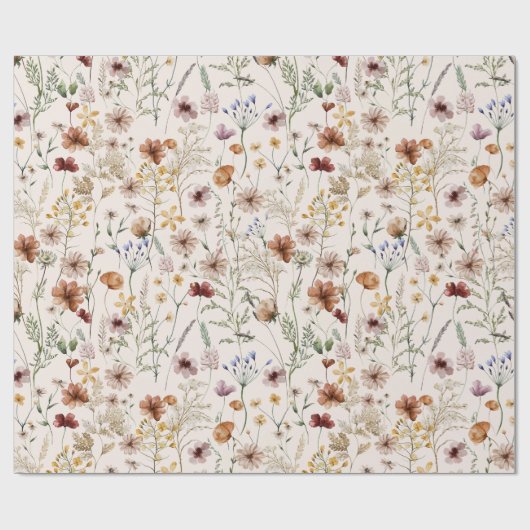 Waterverf Tiny Bloom Boho Bloempatroon Cadeaupapier (Vlak)