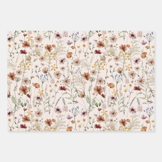 Waterverf Tiny Bloom Boho Bloempatroon Inpakpapier Vel (Voorkant 3)