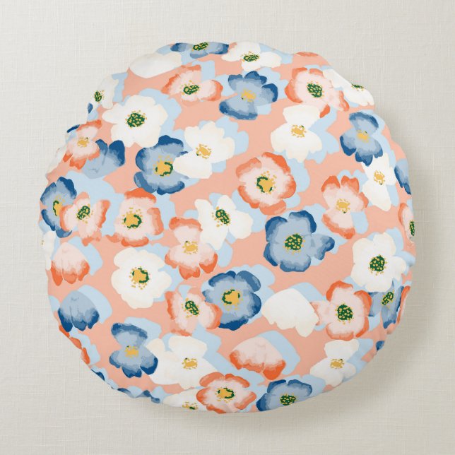 Waterverf Tiny Flowers:  Rond Kussen (Voorkant)